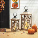 Glitzhome Mondern Farmhouse Wood Metal Lanterns Decorative Hanging Candle Lanterns Set of 2, Natural (No Glass) by CozyNest Decor