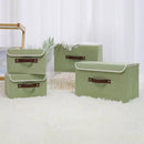 ANMINY 4PCS Storage Bins with Lid PU Leather Handles Storage Boxes PP Plastic Board Decorative Foldable Lidded Cotton Linen Fabric Home Cubes Baskets Closet Organizer Containers - Green, Large Size by CozyNest Decor