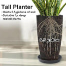 Tall Flower Pot Indoor - Outdoor Plant Pot - Black Glossy Planter - Elegant Stone Imitation - 12" Diameter 21" Tall with Drainage Holes and Saucer by CozyNest Decor
