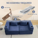 78" W Loveseat Sofa, 4 in 1 Convertible Floor Sofa Bed, Boneless Cloud Couch with Cup Holder, Fold Out Floor Couch, Loveseat Recliner Sleeper for Living Room Bedroom Lounge(Corduroy, White) by CozyNest Decor