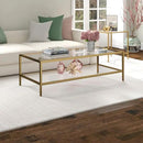 Henn&Hart 54" Wide Rectangular Coffee Table with Glass Shelf in Antique Brass, Modern coffee tables for living room, studio apartment essentials by CozyNest Decor