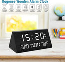 Kogonee Wooden Digital Alarm Clock, 0-100% Dimmer, 2 Alarm Settings, Weekday/Everyday Mode, 9 Mins Snooze, 12/24H, Temperature and Date Display for Office, Travel, Bedroom Alarm Clock (Black) by CozyNest Decor