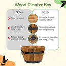 Idzo Set of 3 Wooden Flower Boxes Outdoor, Durable Acacia Wood Barrel Planters for Outdoor Plants with Ergonomic Handles, Drainage Holes, Multiple Sizes Wood Bucket Planter Light Brown by CozyNest Decor
