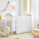 Mini Crib Bedding Set 3 Pieces Baby Boho Quilted Tufted Ruffles Comforter with Fitted Sheet and Ruffled Bed Skirt - Cute Shabby Baby Bedding Fits Mini Crib Only White by TinyTreasures Baby Boutique