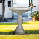 SunJet 23.8 Inch High Concrete Bird Bath with Carved Pedestal – Birdbath Sturdy & Elegant Design, Stone-Like Texture, Attracts Birds and Enhances Garden, Patio, Yard, Lawn Decor by GreenHaven Gardens