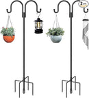 Double Shepherds Hooks for Outdoor, 2 Pack 63 Inch Bird Feeder Pole Hanger with 5 Prongs Base, Heavy Duty Bird Feeder Garden Hook for Hanging Plant, Lantern, Hummingbird Feeder by GreenHaven Gardens