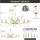 18 Light Gold Living Room Chandelier High Ceiling Foyer Candle Chandelier Large Modern Brass 59in Metal Chandeliers Hanging Light for Master Bedroom Dining Room Light Fixture Over Table by CozyNest Decor