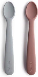 mushie Silicone Baby Feeding Spoons | 2 Pack (Stone/Cloudy Mauve) by TinyTreasures Baby Boutique