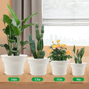11 Inch Plastic-Flower-Pot-for-Indoor-Plants, 4 Pack Large Outdoor Planter Pot with Drainage Holes & Saucers, Resin Decorative Garden Pots Planters by CozyNest Decor
