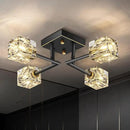 Modern Crystal Ceiling Light,Semi Flush Mount Ceiling Light Fixture with 4-Lights,Black and Gold Sputnik Chandeliers for Bedroom,Dining Room,Farmhouse Kitchen,Office,Entryway Hallway by CozyNest Decor