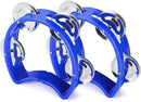 Flexzion Tambourine Hand Bell Percussion Musical Instruments (Blue, 2 Pack), Plastic Music Instrument Half Moon Mini D Handheld Shaker, Jingle Bells by TinyTreasures Baby Boutique