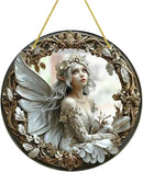 Flower Fairy Garden Decorations Angel Wing Christmas Halloween Deco Statue Art Elf Sculpture Hanging Craft for Outdoor Yard Courtyard Lawn Patio Window Acrylic Ornament Home Gift (D,L: 8*8 IN) by CozyNest Decor