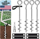 Eurmax USA Trampoline Stakes Screw in Tent Stakes Parts Heavy Duty for Canopies,4-Pack Outdoor Anchor Kit with Straps(Silver) by TinyTreasures Baby Boutique
