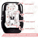 Infant Car Seat Insert and Strap Covers, Very Soft Car Seat Head Support Baby Girl Boy, Reversible Newborn Carseat Insert Cushion Fits for Stroller, Baby Swing, Bouncer (White Flower) by TinyTreasures Baby Boutique