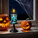 Eldnacele Halloween Snow Globe Flameless Candle with Timer, Battery Operated Spooky Spinning Water Glittering Tornado Lamp LED Candlestick Table Fireplace Witch Decal Halloween Holiday Decoration by CozyNest Decor