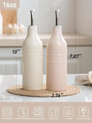 famiware Jupiter 16oz Ceramic Olive Oil Dispenser Bottle, Olive Oil and Vinegar Dispenser Bottle Set of 2 with Stainless Steel Pourers, Suitable for Storage Vinegar, Vanilla White & Light Pink by CozyNest Decor