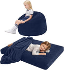 COMAX Kids Bean Bag Chair Turn into Beanbag Bed, Toddler Bean Chair Corduroy for Girl Boy Sleeping, Lazy Children Bean Bags with Filler, Convertible Child Floor Mattress, Dark Blue by TinyTreasures Baby Boutique
