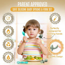 4pc Silicone Baby Spoons Self Feeding Baby Utensils 6-12 Months - 3 Baby Spoon - 1 Baby Fork - Toddler Cutlery Set - BPA Free, Dishwasher Safe - Baby Eating Essentials (Turquoise/Pickle) by TinyTreasures Baby Boutique