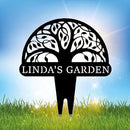 Personalized Tree of Life Metal Garden Sign with Stake, Custom Family Name Sign for Outdoor, Nature Lover Gift