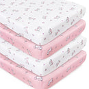 Girl Crib Sheets 4-Pack, Fitted Sheets 52'' x 28'' for Standard & Toddler Mattress, Soft Breathable Material, Neutral & Pink by TinyTreasures Baby Boutique