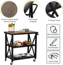 PHI VILLA Outdoor Grill Table, Elegant Grill Cart with Ceramic Wood Grain Table Top, Serving Cart with Shelves, Patio Grilling Backyard BBQ Grill Cart, Black by GreenHaven Gardens