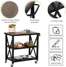 PHI VILLA Outdoor Grill Table, Elegant Grill Cart with Ceramic Wood Grain Table Top, Serving Cart with Shelves, Patio Grilling Backyard BBQ Grill Cart, Black by CozyNest Decor