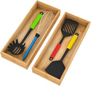 Drawer Organizer Storage Box Kitchen - Wood Stackable Tray Utensil Organizer for Office Drawers,Cabinets,Shelves,Pantry,or Bathroom Counter,Drawer Dividers for Silverware Set of 2（15x6x2.5inch） by CozyNest Decor