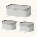 La Jolie Maison Fluted Cardboard Storage Baskets with Vegan Leather Lids, Sturdy Stackable Paper Boxes Decorative Tray, Modern Basket Organizer Bins Bathroom Bedroom Organizing, Storm Grey, Set of 3 by CozyNest Decor