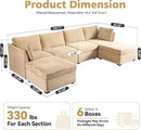 Modular Sectional Sofa, 130.7 Inch U Shaped Couch Set for Living Room, 4-Seater Comfy Cloud Couches with Two Movable Ottoman, DIY Combination, Plush Corduroy, Beige by CozyNest Decor