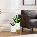ARNIS Modern Planter Pots, Set of 2 Large Planters with Stand, Decorative Planters, Metal Pots with Drainage Holes for Living Room, Office, Garden or Balcony, 8.25 &10.5 Inch, Matte White by CozyNest Decor