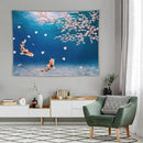 Japanese Koi Fish Tapestry, Cherry Blossoms Asian Oriental Blue Floral Branch Koi Fish Carp Tapestries Wall Hanging for Bedroom Living Room Office Decor 80"x60" by CozyNest Decor