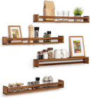 Fun Memories Nursery Book Shelves - Rustic Natural Solid Wood Floating Bookshelf for Kids - Wall Book Shelves for Kids Room (Carbonized, 32inch - 4P) by TinyTreasures Baby Boutique