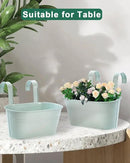 vensovo Metal Railing Planter for Outdoor Plants - 3 Pack Balcony Hanging Flower Pots with Detachable Hooks and Drain Holes Oval Bucket Rail Box Fence Planters for Home Garden Decor, Light Green by GreenHaven Gardens