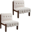 Modern Armless Accent Chair Set of 2 for Living Room, Beige Linen Button Tufted Upholstered Lounge Reading Chair with Walnut Wood Frame by CozyNest Decor