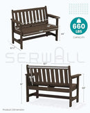 SERWALL Outdoor Bench, HDPE Outdoor Benches Weatherproof, 2-Person Garden Bench with 660 lbs Weight Capacity, Patio Benches for Outdoors, Garden, Porch, Backyard and Park, Coffee, 2 Pack by GreenHaven Gardens
