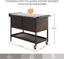 Grand patio Outdoor Wicker Bar Cart, Outdoor Bar Table with Stainless Steel Tabletop, Patio Kitchen Island Grill Cart with Storage Cabinet and 4 Hooks by CozyNest Decor