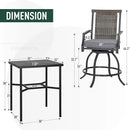 PHI VILLA 3 PCS Patio Bar Set, Bar Height Chair with 3.5" Thicker Cushion & Retro-Metal Square Table,Sturdy and Durable,Outdoor Height Bar Dining Set for Poolside,Yard by CozyNest Decor