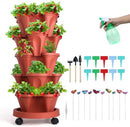Vertical Planter, 5 Tier Stackable Strawberry Planter with Garden Tool Set, Movable Indoor/Outdoor Garden Herb Pot for Growing Vegetables and Succulents, Red by GreenHaven Gardens