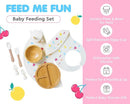 Bamboo Baby Feeding Set for Infants & Toddlers - Baby Essentials, Non-Toxic, Sustainable, Bamboo Suction Plate & Bowl, Bib, Sippy Cup w/Lid & Straw, Daily Use, Travel, Baby Shower Gifts (Vanilla) by TinyTreasures Baby Boutique