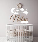 Custom Name with Moon Clouds and Stars Nursery Baby Name Wall Art Wall Decal for Nursery Bedroom playroom Decoration (Wide 40x40In Height), Wide 40Inx40In Height by TinyTreasures Baby Boutique