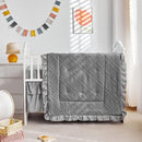 Mini Crib Bedding Set 3 Pieces Baby Boho Quilted Tufted Ruffles Comforter with Fitted Sheet and Ruffled Bed Skirt - Cute Shabby Baby Bedding Fits Mini Crib Only Gray by TinyTreasures Baby Boutique