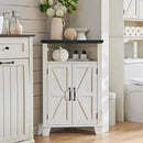 Corner Bathroom Cabinet, Farmhouse Small Corner Cabinet with Barn Door & Adjustable Shelf, Storage Cabinets for Bathroom, Kitchen, Living Room, Off White by CozyNest Decor