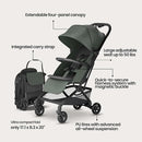 Mompush Velo Lightweight Travel Stroller – One-Hand Fold, Ultra-Compact & Airplane Friendly, Lie-Flat Recline Seat (from Birth to 50 lbs), Includes Cup Holder, Shoulder Strap, and Leather Bumper Bar by TinyTreasures Baby Boutique