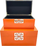 Galt International Storage Boxes - Large & Small Decorative Storage Box w/Hinged Lid - Classic Design Wood Decor Boxes with Geometric Opening Clasp - Home & Office Storage - Set of 2 (Orange) by CozyNest Decor