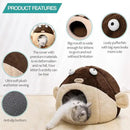 Cat Beds for Indoor Cats - Cat Bed Cave with Removable Washable Cushioned Pillow, Soft Plush Premium Cotton No Deformation Pet Bed, Lively Pufferfish Cat House Design, Brown, Multiple Sizes(L) by CozyNest Decor