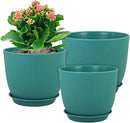 9/8/7.5 inch Flower Pots, 3 Pack Modern Plastic Planters with Drainage Holes and Trays for House Plants, Plant Pots for Indoor Outdoor Plants, Blue Green by CozyNest Decor