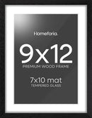 Homeforia 9x12 Black Wood Picture Frame, High End Oak 9 x 12 Frames with Mat 7 by 10 Art, 9by12 Black Wooden Frame Matted to 7x10 inch Photo, Wall or Tabletop Frame, Tempered Glass, Wall Kit, Set of 1 by CozyNest Decor