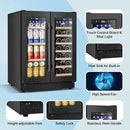 Wine and Beverage Refrigerator with Glass Door, 24-Inch Dual Zone Wine Fridge Under-Counter,4.6 Cu.Ft. 65 Cans and 20 Bottles Wine Cooler,Built-in or Freestanding Wine and Drink Fridge with Blue Light by CozyNest Decor