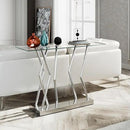 43.3" Glass Modern Console Table, Sturdy Silver Entryway Table with Stainless Steel Base, Rustic Entrance Table, Minimalist Narrow Tables for Living Room & Office by CozyNest Decor