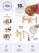 Ceramic Elevated Slow Feeder Dog Bowl - 0.6 Cup Puzzle Feeder with Wooden Stand for Small Breeds, White Pet Dish by CozyNest Decor